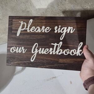 Wedding Guestbook Sign with White Script Wooden